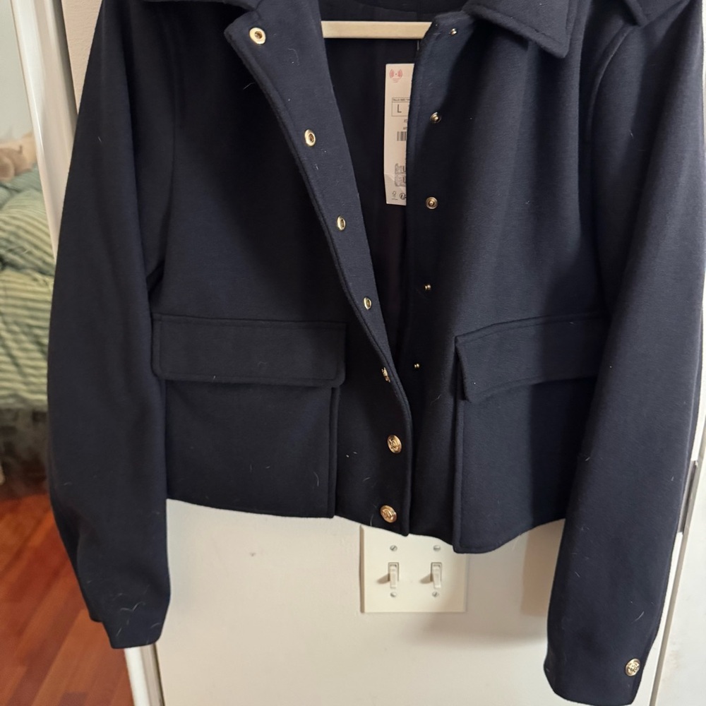 ZARA soft cropped navy gold button military style jacket blazer NWOT - Picture 9 of 9